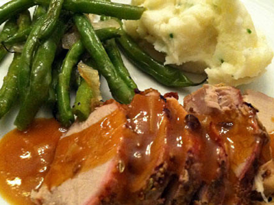 PORK ROAST WITH MASHED POTATOES & GREEN BEANS – Evi's German Food